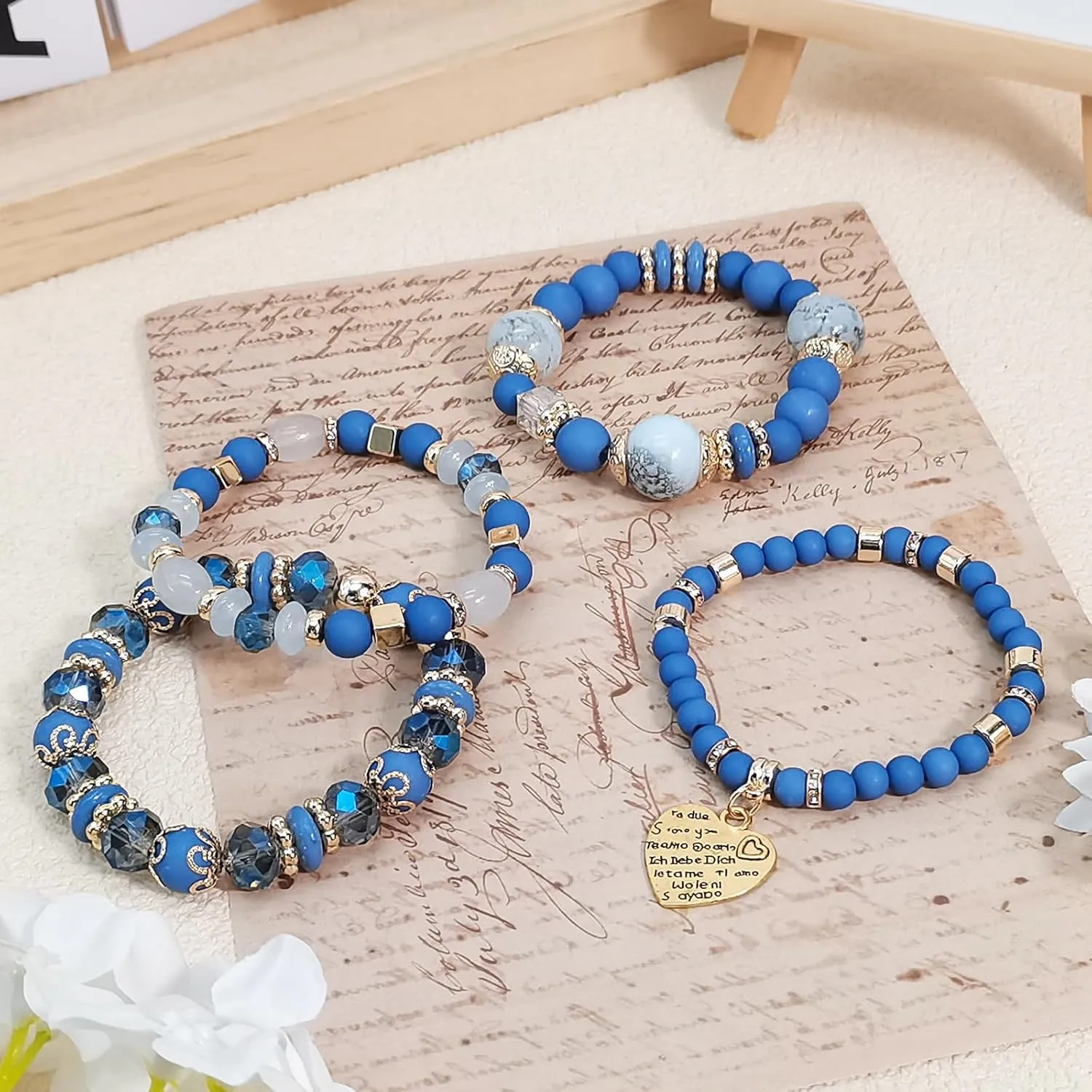 Bohemian Beaded Stretch Bracelet Set, Boho Crystal Jewelry Mothers Birthday Gifts for Women Mom Grandma Girls