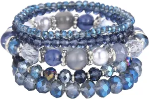 Bohemian Black Beaded Bracelets for Women, Cute Bracelets for Women, Multilayer Disco Ball Bead Stretch Bracelet, Beads Bracelet for Women Black