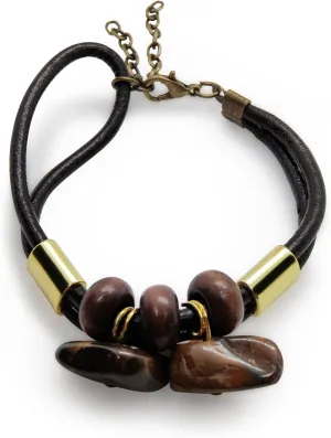 Boho Brown Leather Ankle Bracelets for Women, Healing Crystal Strand Bracelets Friendship Handmade Inspirational Gifts for Men Jewelry Bracelet