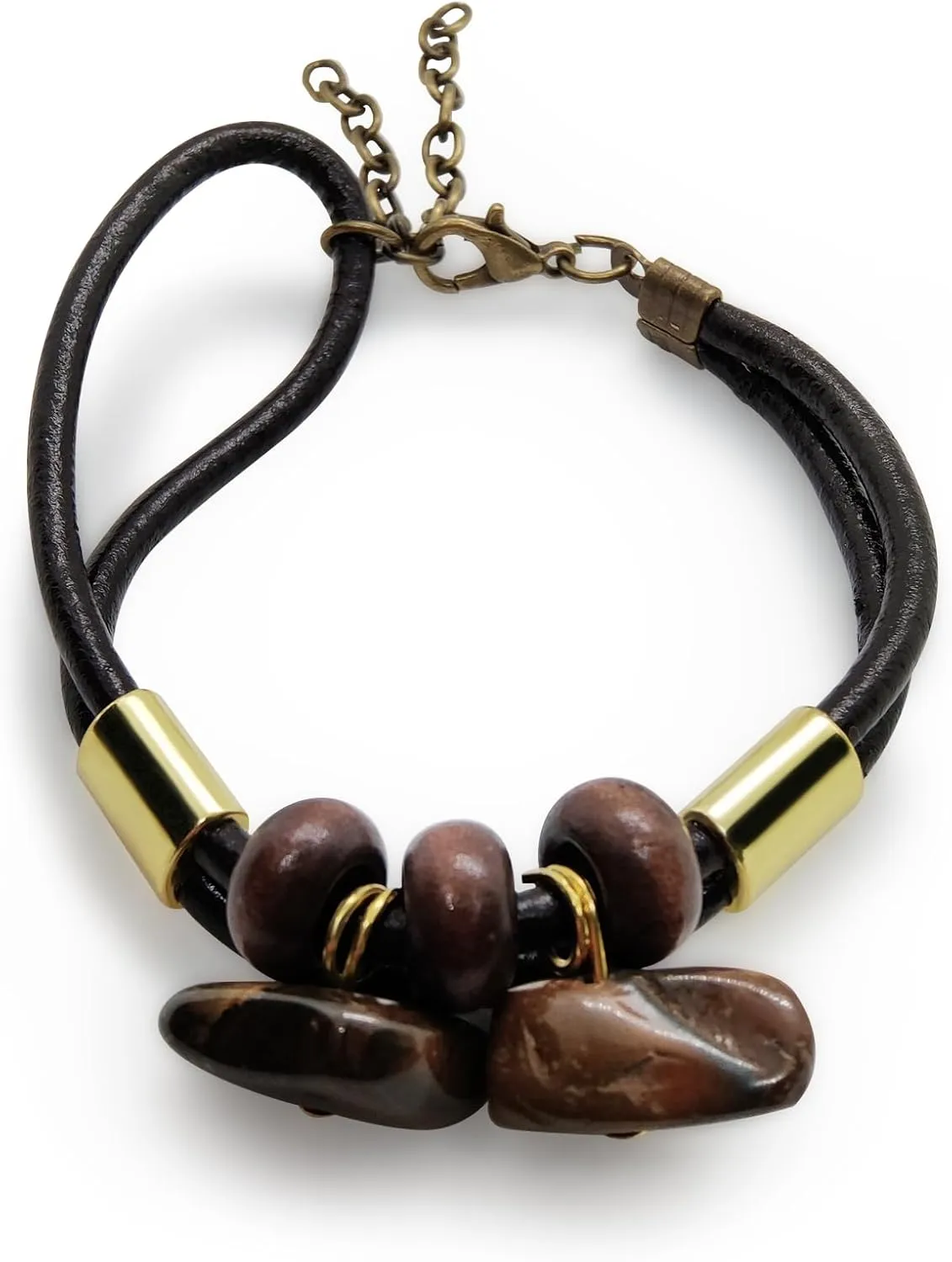 Boho Brown Leather Ankle Bracelets for Women, Healing Crystal Strand Bracelets Friendship Handmade Inspirational Gifts for Men Jewelry Bracelet