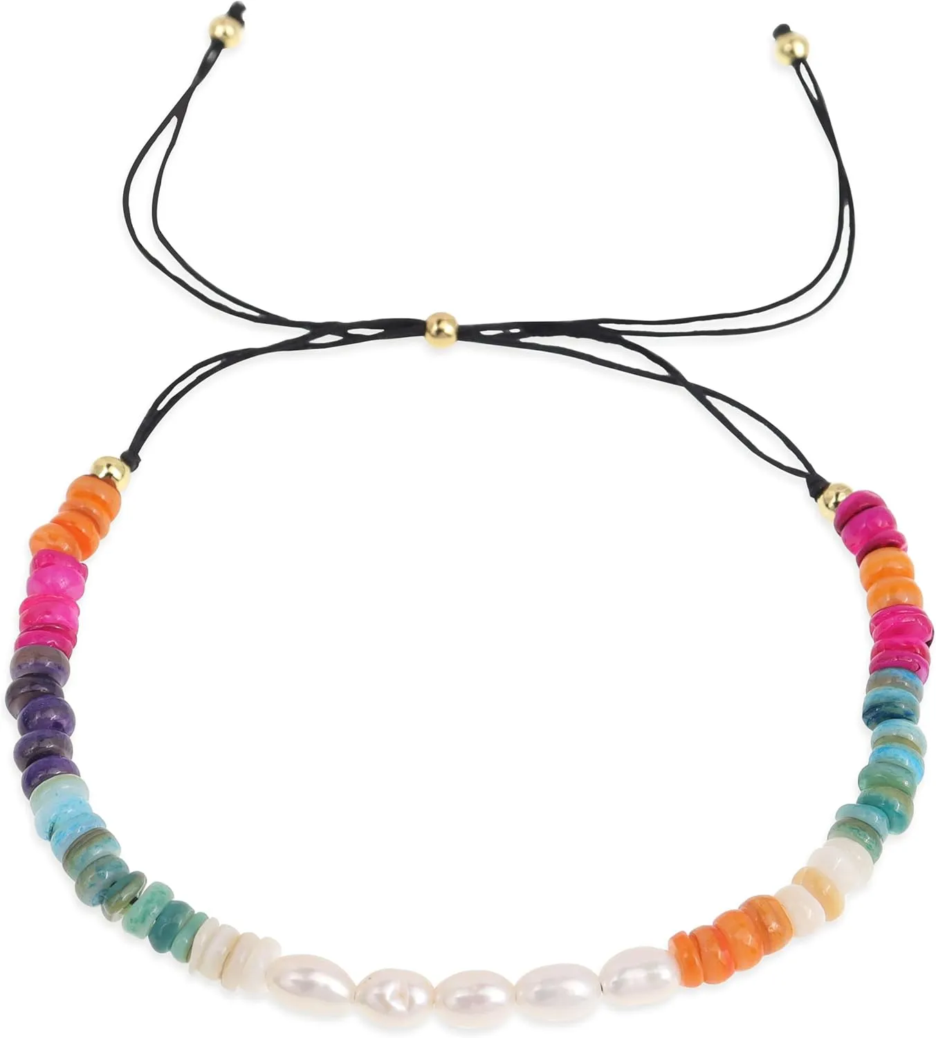Boho Freshwater Pearls Beads Stack Bracelet for Women, Colorful Handmade Chakra Natural Stone Adjustable Flat Beaded Cute Friendship Strand Bracelet Holiday Jewelry Gifts.