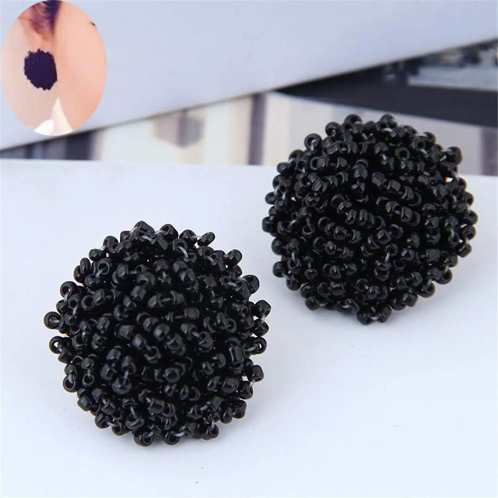Boho Statement Beaded Stud Earrings for Women Teen Girls Piercing Ear Big Round Cuff Post Screw Back Bohemia Handmade Colorful Seed Mini Beads Cluster Wrap Whimsical Fashion Earrings Jewelry
