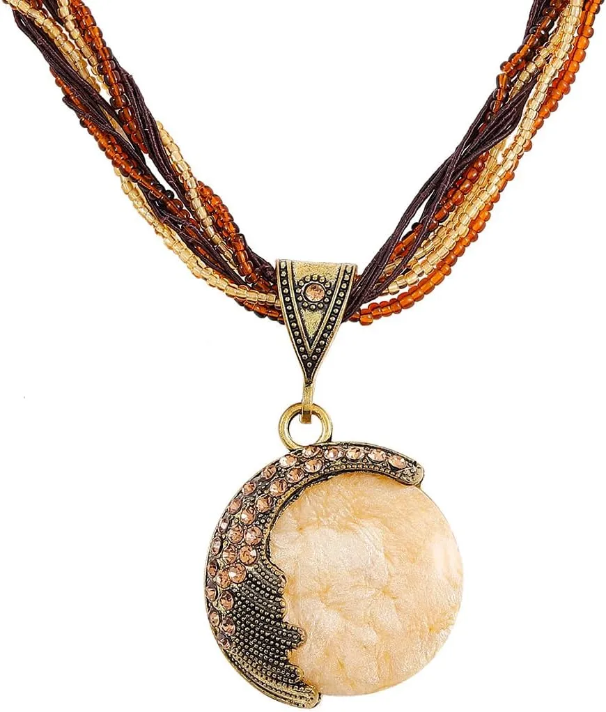 Boho Stone Pendant Necklace Tribal Choker Necklaces Fashion Beaded Jewelry for Women