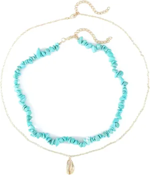Boho Turquoise Necklaces Layered Necklace Gold Shell Pendant Necklace Chain Jewelry for Women