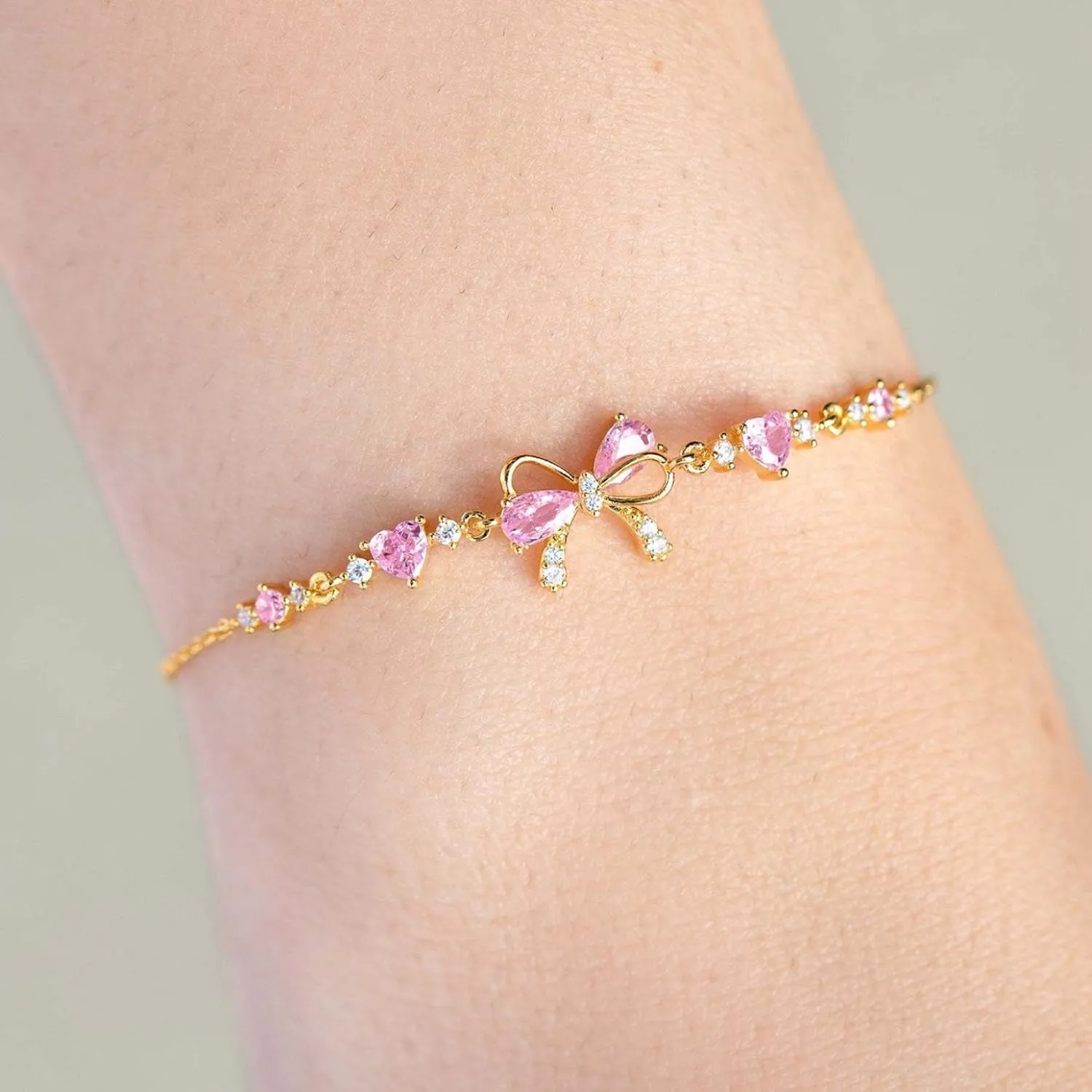 Bow Bracelet for Women - Adjustable Bow Beaded Chain Bracelet,Bow Zircon-Bracelet,Silver Pendant Jewelry Gifts for Mother's Day Wife Mom Valentines Friendship Bridesmaid Proposal