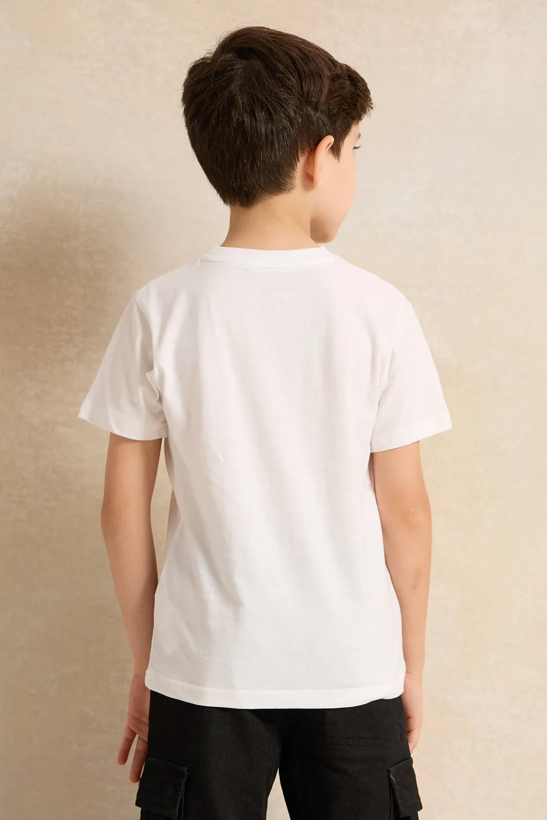 Boys Brown And White Shirt With T-Shirt (2 Piece)