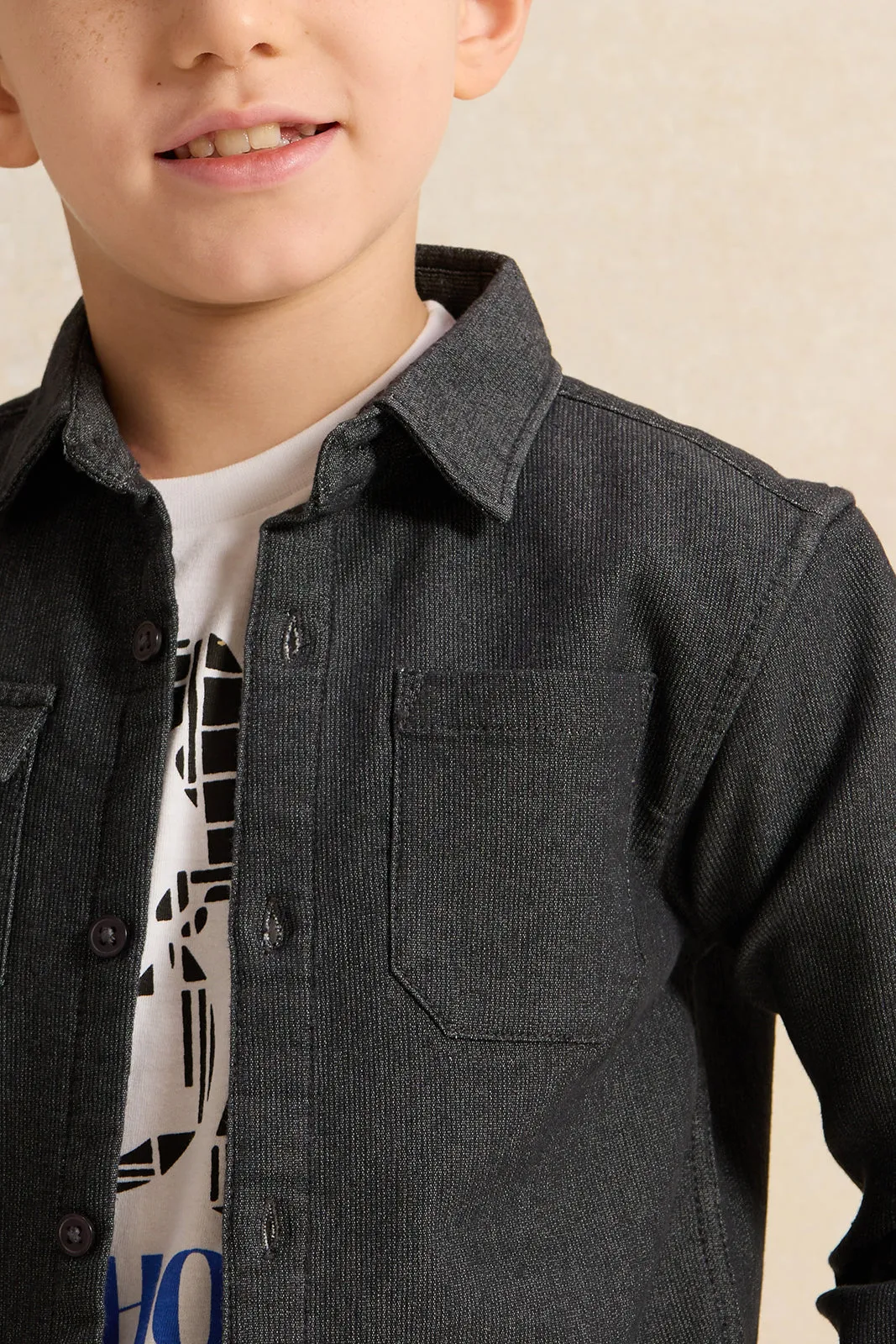 Boys Brown And White Shirt With T-Shirt (2 Piece)