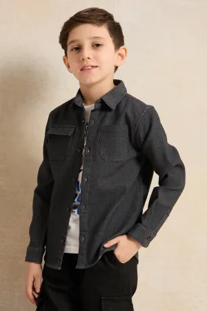 Boys Brown And White Shirt With T-Shirt (2 Piece)