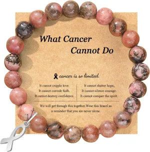Breast Cancer Bracelets Natural Stone Bead Ribbon Inspirational Awareness Bracelets Encouragement Handmade Gifts for Women Girls Best Friend Sister