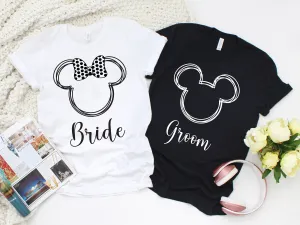 Bride and Groom Minnie and Mickey Shirts - Disney Couples - Matching Shirts - Hand Drawn Characters