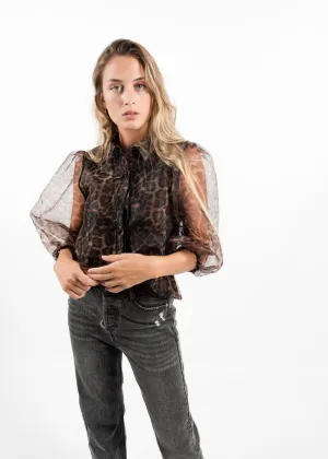 Brown Organza Animal Print Shirt with Undervest by Linu