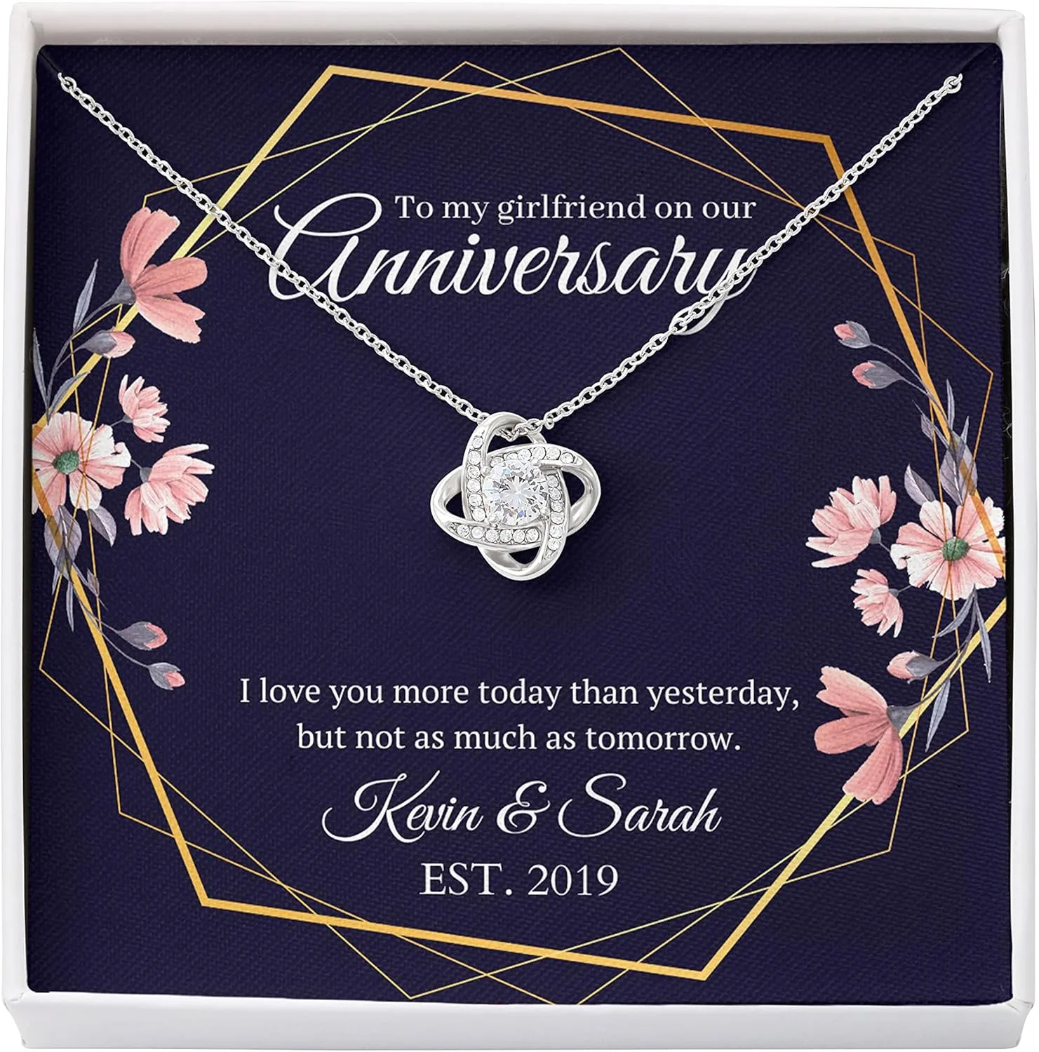 Bubble Hugs Anniversary Necklace Silver Plated Love Knot Mahogany - to My Girlfriend On Our Anniversary - Custom Name Couple Year Dating from Boyfriend