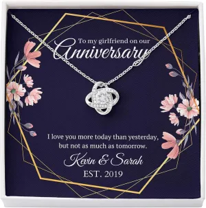 Bubble Hugs Anniversary Necklace Silver Plated Love Knot Mahogany - to My Girlfriend On Our Anniversary - Custom Name Couple Year Dating from Boyfriend