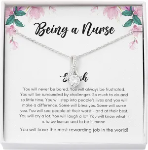 Bubble Hugs Personalized Nurse Necklace Silver Plated - Being a Nurse - Custom Name for Registered Nurse Workers RN CRNA Thank You Appreciation