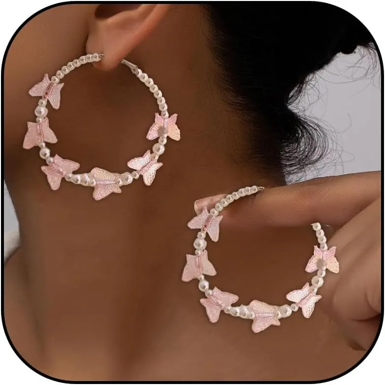Butterfly Earrings for Women Gold Butterfly Hoop Earrings Large Rhinestone Hoop Earring Butterflys Dress for Women Trendy
