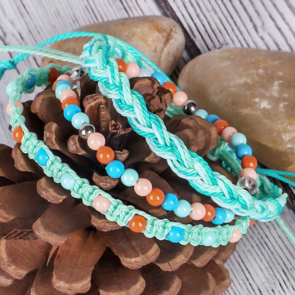 Caiyao Bohemian Beach Bead Waterproof String Bracelets Ocean Surfer Woven Braided Rope Bangle Boho Stretch Friendship Bracelets for Women Girls Jewelry
