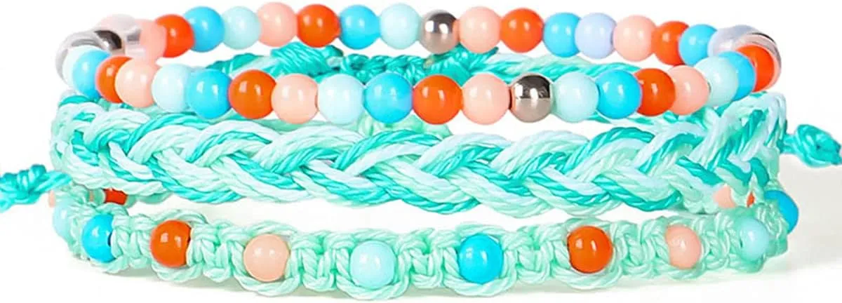 Caiyao Bohemian Beach Bead Waterproof String Bracelets Ocean Surfer Woven Braided Rope Bangle Boho Stretch Friendship Bracelets for Women Girls Jewelry