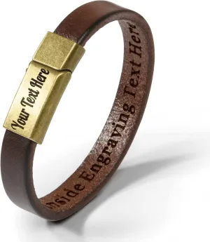 Caramel Leather Bracelet for Men, Custom Bracelets with Magnetic Clasp, Personalized Gifts for Dad, Boyfriend