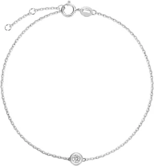 Carleen 18K Solid Gold Solitaire One Genuine Bezel Set Small Tiny Round 0.10ct Diamond Layered Mixed Dainty Bracelet Minimalist Delicate Fine Jewelry for Women Girls, 6.7" 1.2"