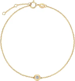Carleen 18K Solid Gold Solitaire One Genuine Bezel Set Small Tiny Round 0.10ct Diamond Layered Mixed Dainty Bracelet Minimalist Delicate Fine Jewelry for Women Girls, 6.7" 1.2"