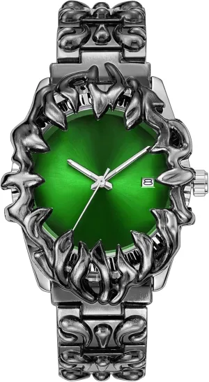 CARLIEN Gothic Stainless Steel Claw Watch  European & American Style, Unusual Shape, Luminous Waterproof Quartz Wristwatch for Men, Fashion Statement Piece