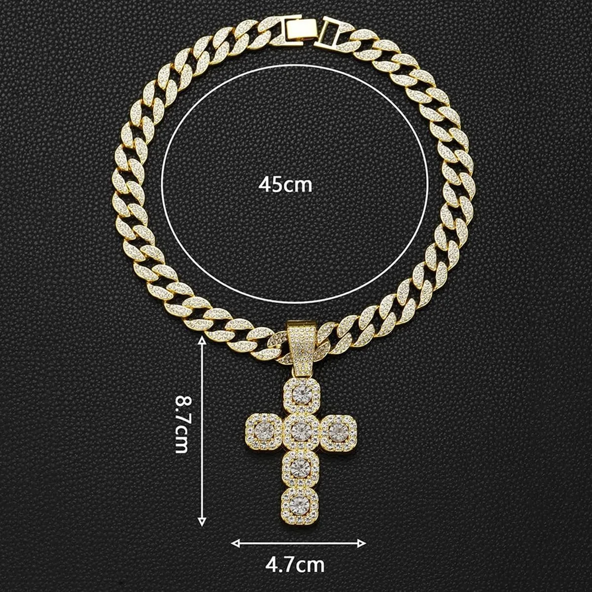 Carved Heart CZ Pendant Cuban Chain Link Choker Necklace for Men Women Fake Diamond Iced out Bling Hip-hop 90s Rapper Rocker Costume Party Jewelry