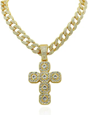 Carved Heart CZ Pendant Cuban Chain Link Choker Necklace for Men Women Fake Diamond Iced out Bling Hip-hop 90s Rapper Rocker Costume Party Jewelry