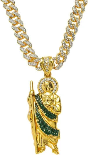 Carved Heart CZ Pendant Cuban Chain Link Choker Necklace for Men Women Fake Diamond Iced out Bling Hip-hop 90s Rapper Rocker Costume Party Jewelry