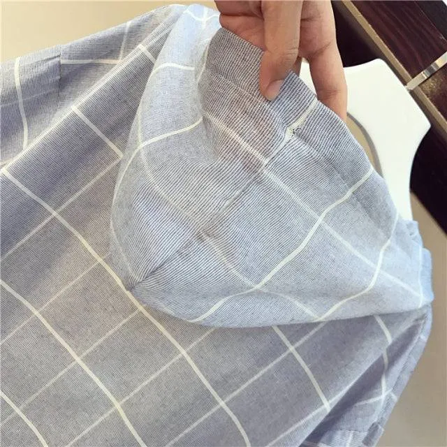 Casual 3 Piece Set Sleeve Plaid Long Hoodies Sunscreen Shirts   Knitted Vest   Hole Denim Short Sets