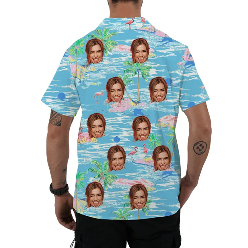 Casual Men's Shirt Blue Short Sleeve Top Customized Gift for Him