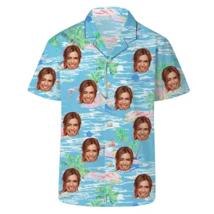 Casual Men's Shirt Blue Short Sleeve Top Customized Gift for Him