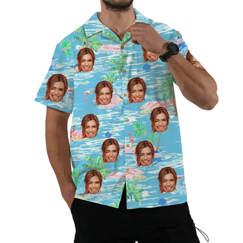 Casual Men's Shirt Blue Short Sleeve Top Customized Gift for Him
