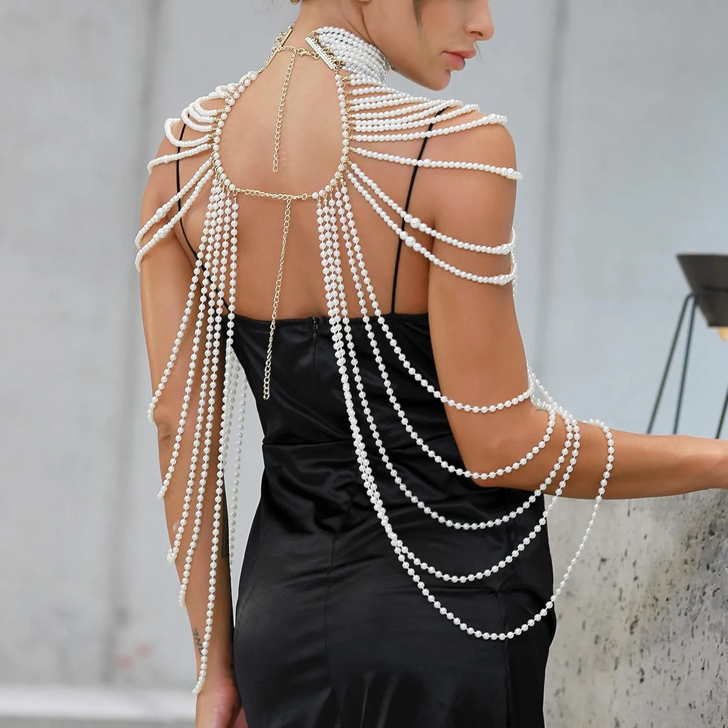 CCbodily Pearl Body Chain Bra - Fashion Shoulder Necklaces Bra Chain Body Jewelry