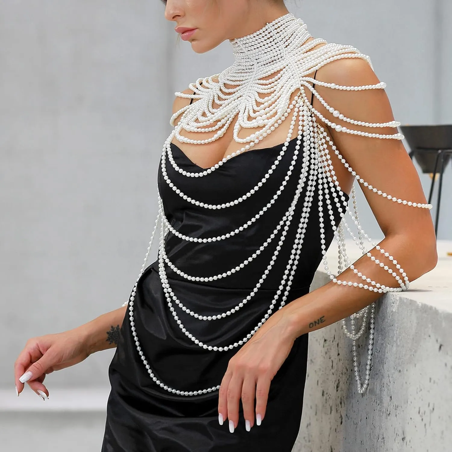 CCbodily Pearl Body Chain Bra - Fashion Shoulder Necklaces Bra Chain Body Jewelry