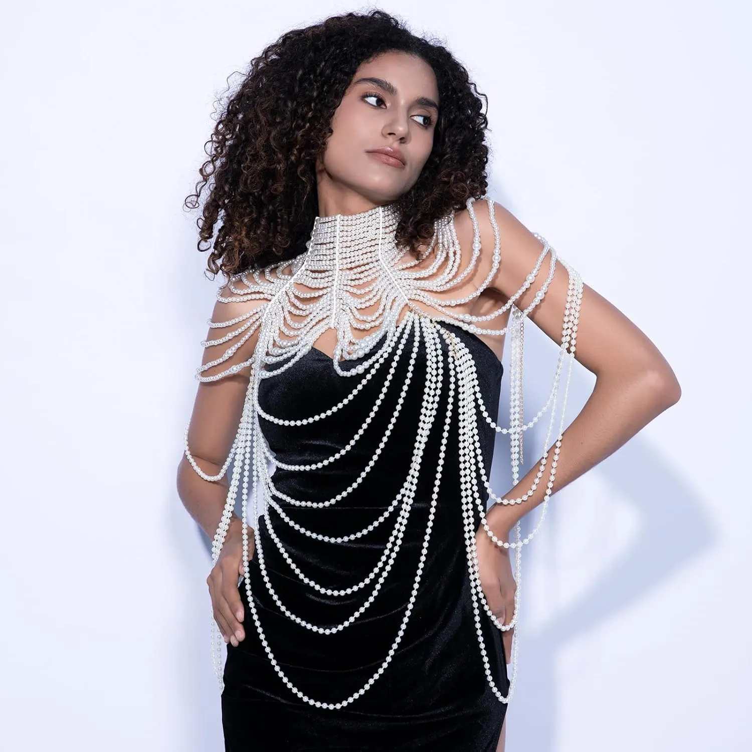 CCbodily Pearl Body Chain Bra - Fashion Shoulder Necklaces Bra Chain Body Jewelry