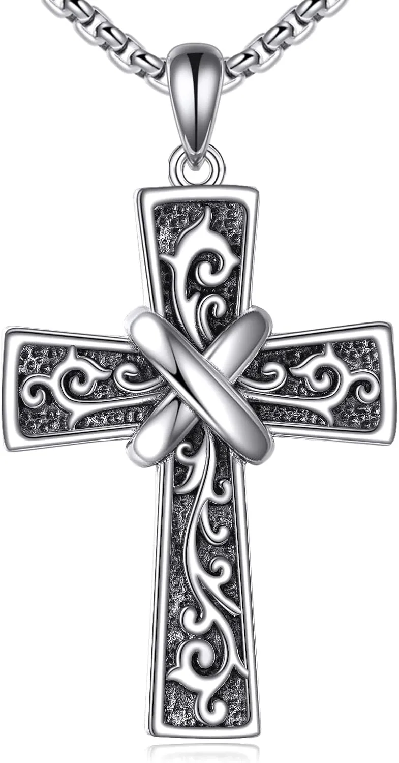 Celtic Cross Necklace for Men Women 925 Sterling Silver Cross Jewelry for Men Boys