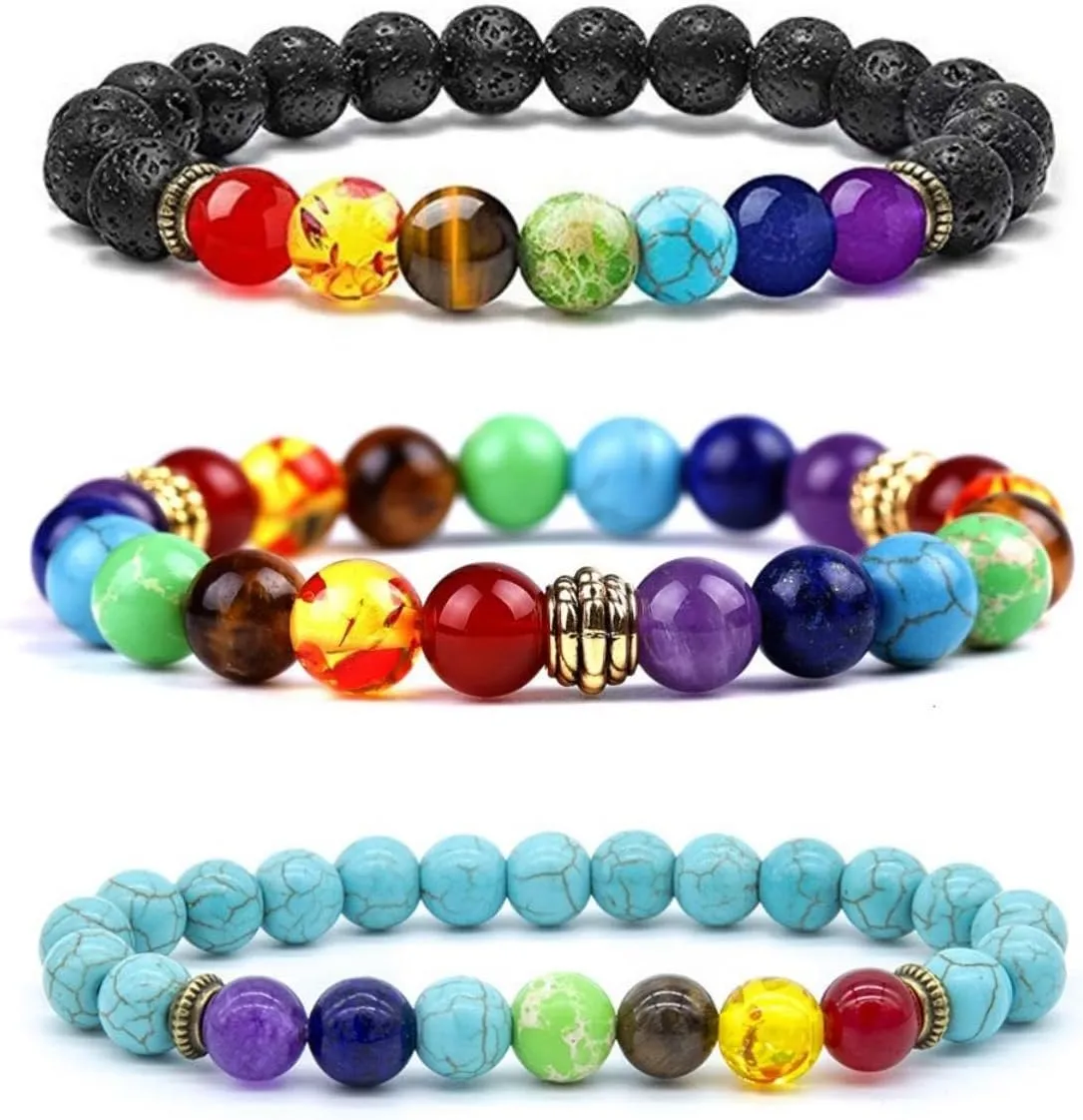 Chakra Bracelets for Women Men,8mm 6mm Adjustable Lava Rock Bracelet
