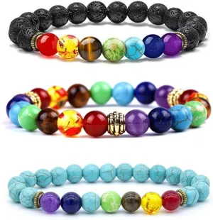Chakra Bracelets for Women Men,8mm 6mm Adjustable Lava Rock Bracelet