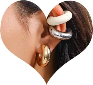 Chunky Gold Ear Cuffs for Women - Non-Piercing Clip-On Cartilage Hoop Earrings - Thick Trendy Statement Jewelry - Today's Daily Deals Clearance