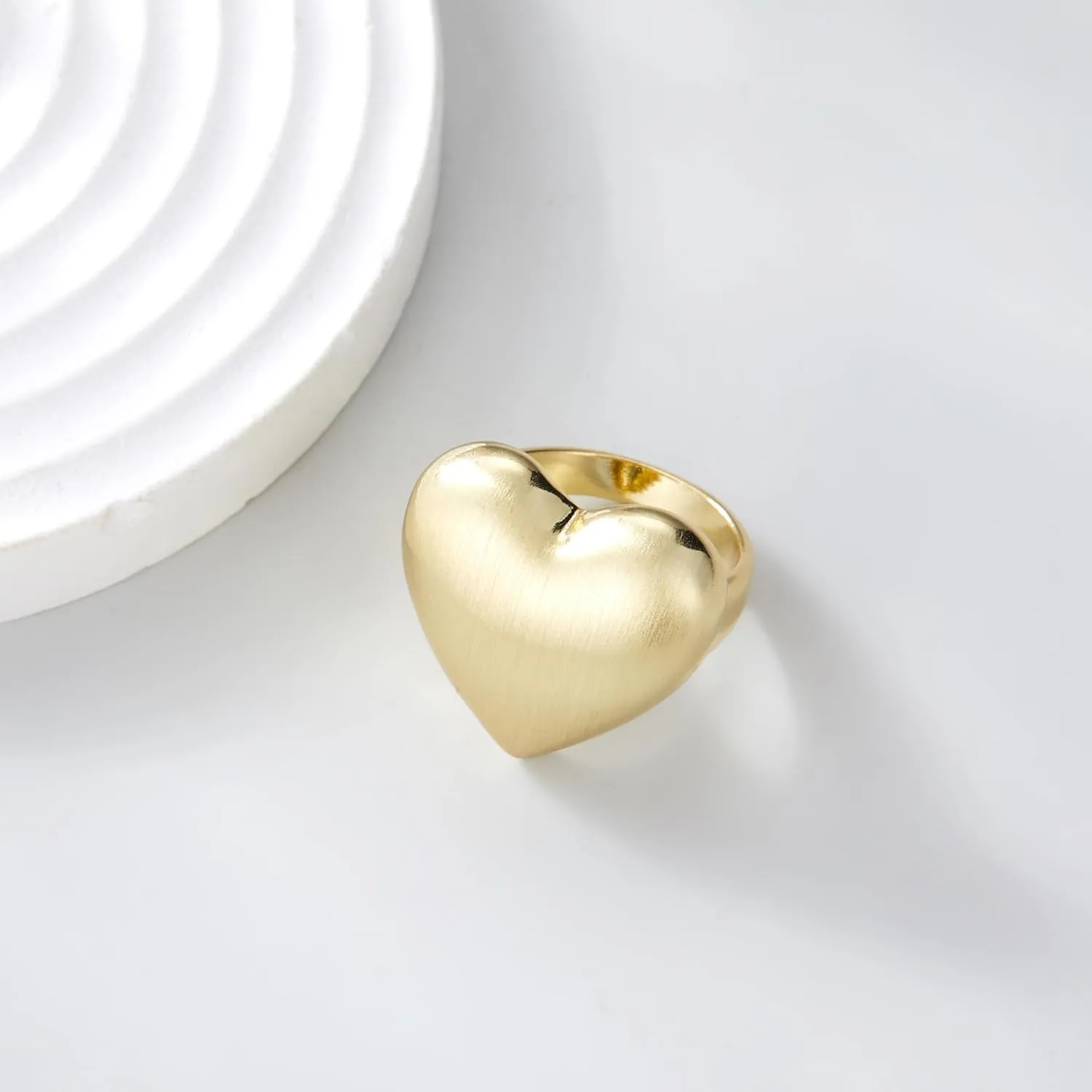 Chunky Gold Rings for Women, 14k Gold Plated Statement Band Rings Heart Round Teardrop Crossover Ring Stackable Thick Ring Cocktail Costume Jewelry Gifts
