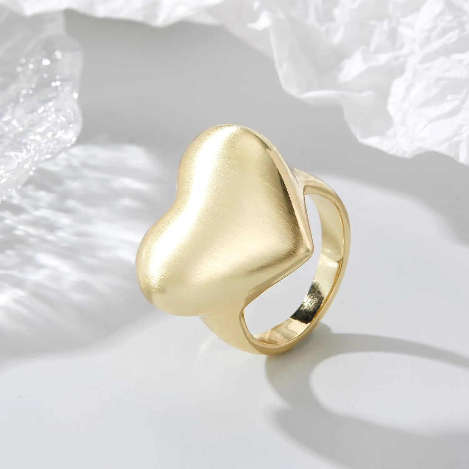 Chunky Gold Rings for Women, 14k Gold Plated Statement Band Rings Heart Round Teardrop Crossover Ring Stackable Thick Ring Cocktail Costume Jewelry Gifts