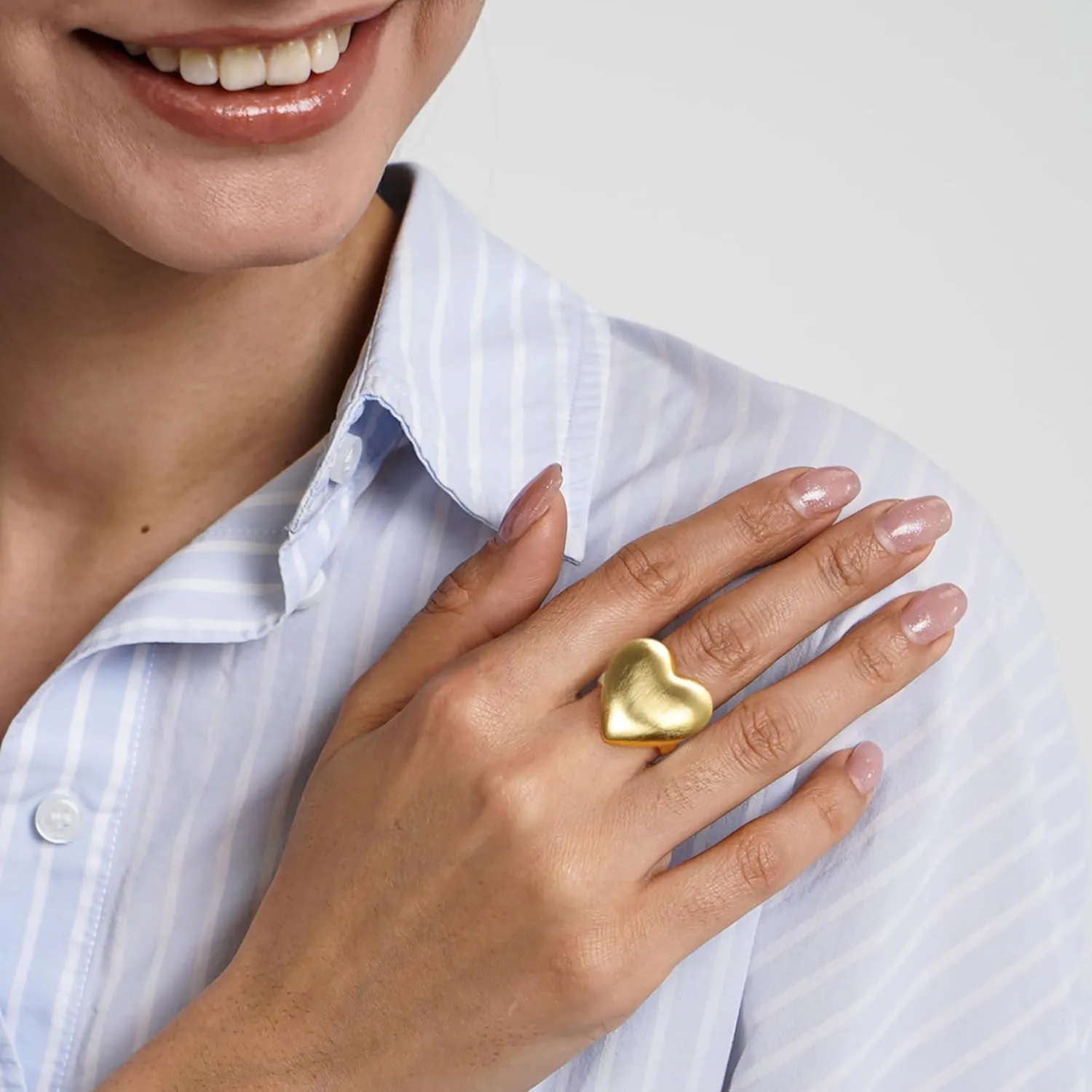 Chunky Gold Rings for Women, 14k Gold Plated Statement Band Rings Heart Round Teardrop Crossover Ring Stackable Thick Ring Cocktail Costume Jewelry Gifts
