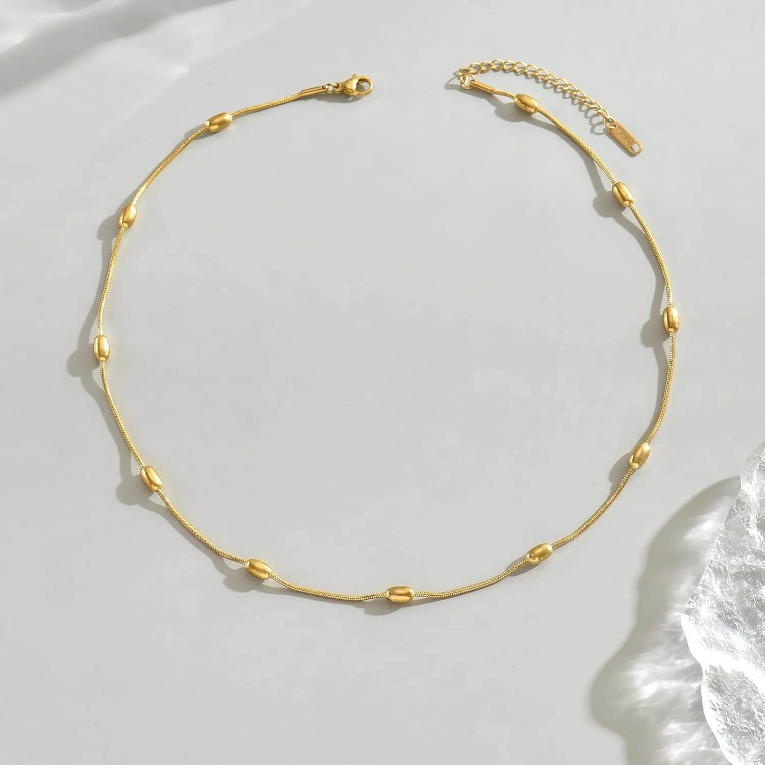 Chunky Necklace for Women 18K Gold Plated Thick Chain Dainty Figaro Cuban Paperclip Chain Simple Beaded Necklace Trendy Gold Chain Jewelry Gift
