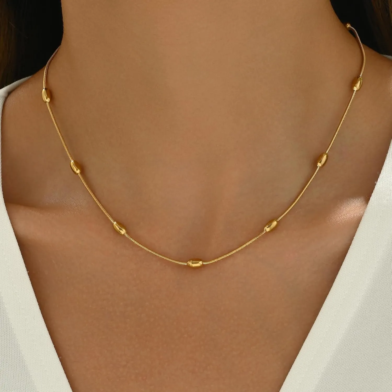 Chunky Necklace for Women 18K Gold Plated Thick Chain Dainty Figaro Cuban Paperclip Chain Simple Beaded Necklace Trendy Gold Chain Jewelry Gift