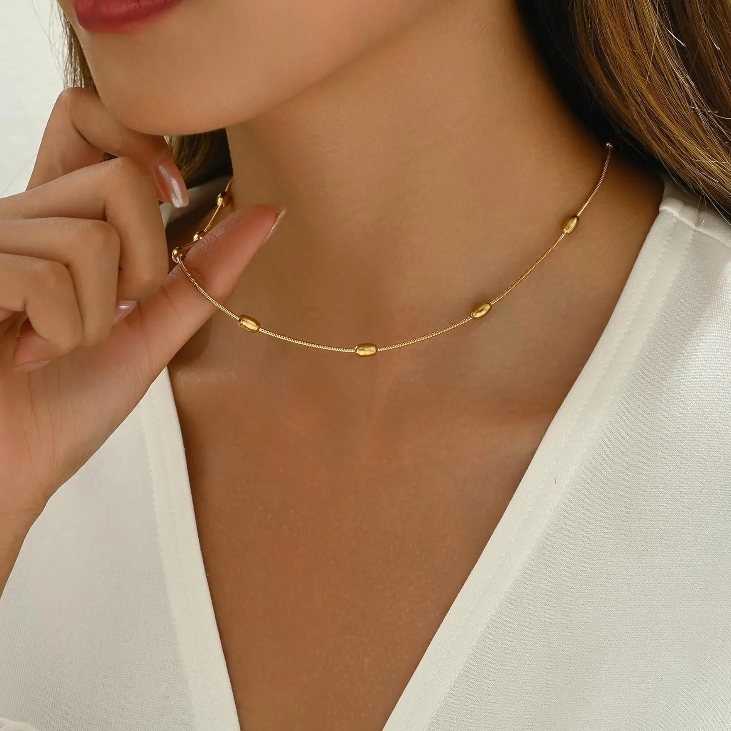 Chunky Necklace for Women 18K Gold Plated Thick Chain Dainty Figaro Cuban Paperclip Chain Simple Beaded Necklace Trendy Gold Chain Jewelry Gift