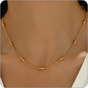 Chunky Necklace for Women 18K Gold Plated Thick Chain Dainty Figaro Cuban Paperclip Chain Simple Beaded Necklace Trendy Gold Chain Jewelry Gift