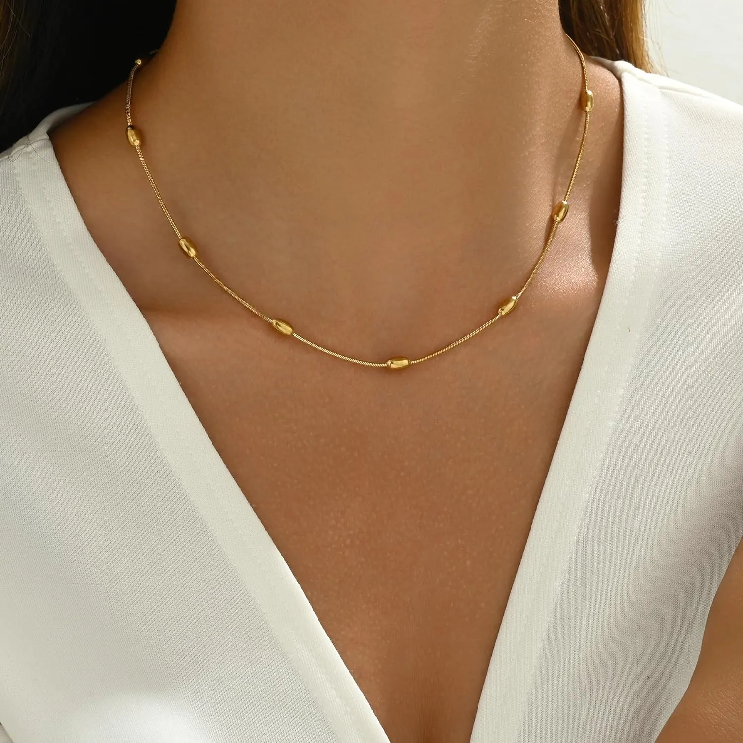 Chunky Necklace for Women 18K Gold Plated Thick Chain Dainty Figaro Cuban Paperclip Chain Simple Beaded Necklace Trendy Gold Chain Jewelry Gift