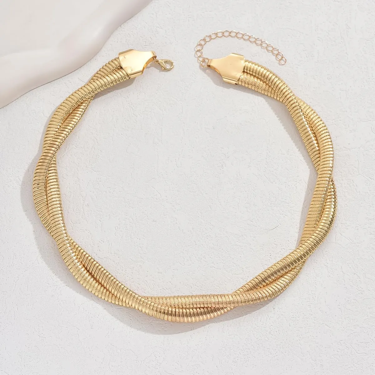 Chunky Snake Choker Necklace Triple Interlocking Snake Collar Necklace Vintage Gold Chain Layered Necklace Snake African Collar Exaggerated Necklace