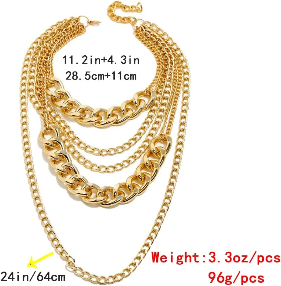 CIBIRICH Chunky Necklaces for women Punk Chain Multilayer Statement Collar Necklace Gold