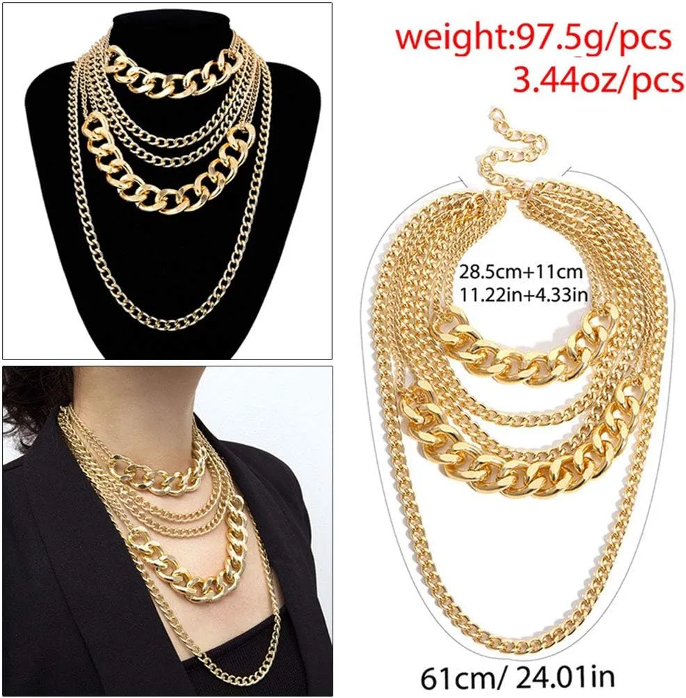 CIBIRICH Chunky Necklaces for women Punk Chain Multilayer Statement Collar Necklace Gold